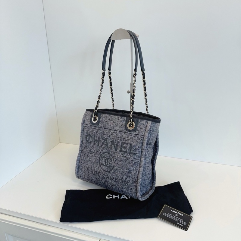 💎Chanel香奈兒｜黑灰色字母沙灘包｜小號｜保卡31開-3
