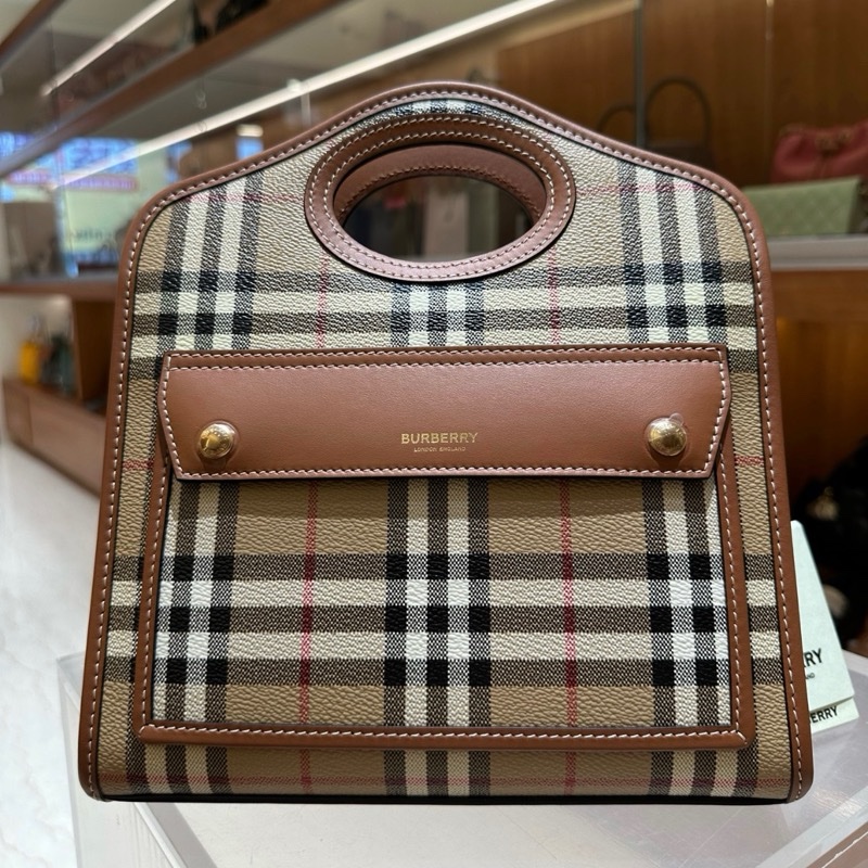 #全網最低價 Burberry格紋手提斜挎包 巴寶莉 公文包托特 超經典款 經典格紋帆布Pocket手提/斜背包-0