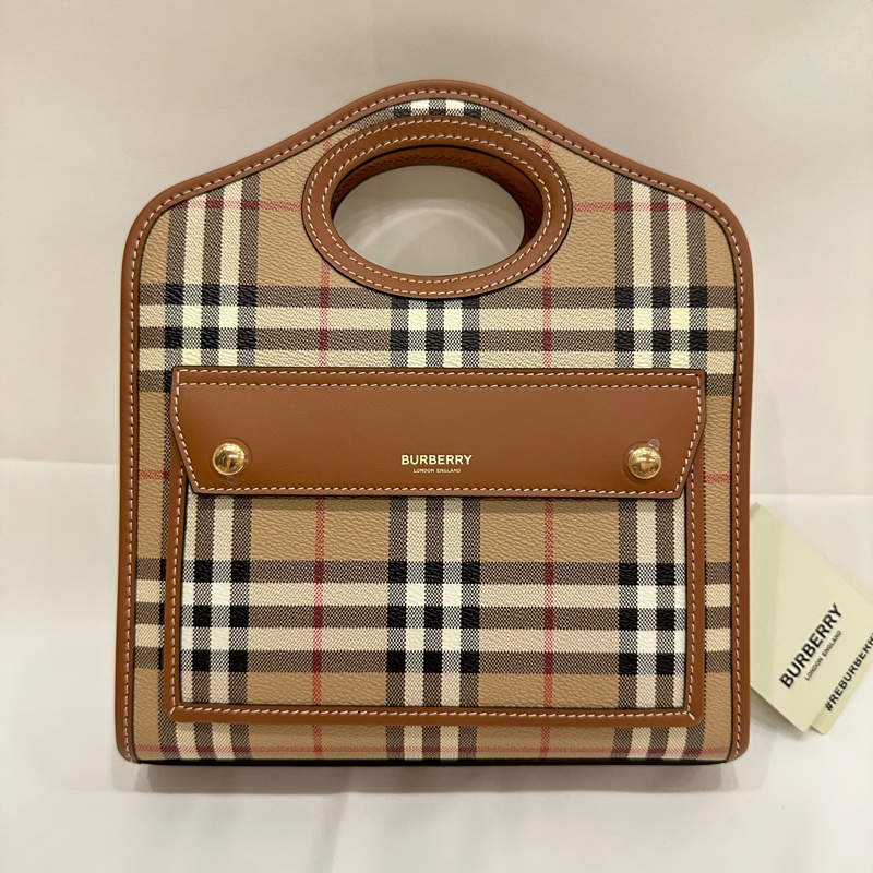 #全網最低價 Burberry格紋手提斜挎包 巴寶莉 公文包托特 超經典款 經典格紋帆布Pocket手提/斜背包-1