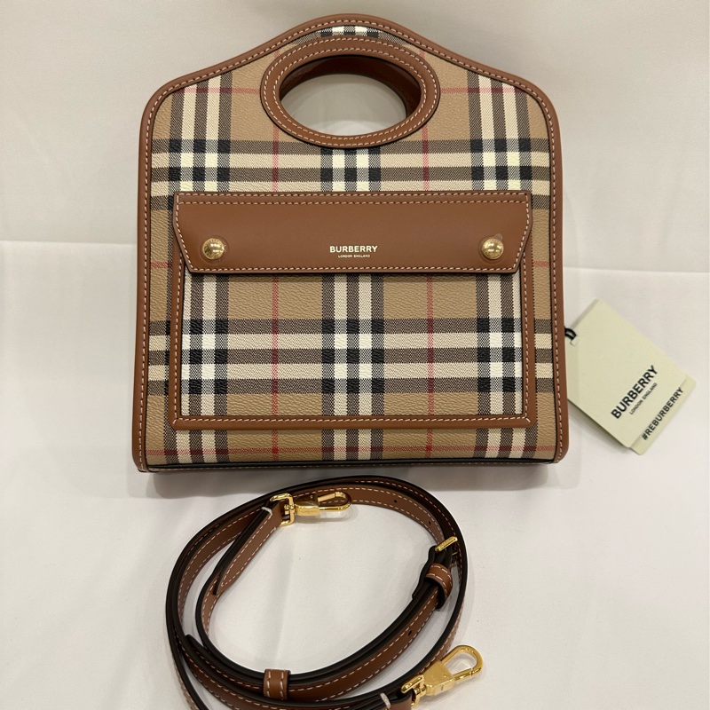 #全網最低價 Burberry格紋手提斜挎包 巴寶莉 公文包托特 超經典款 經典格紋帆布Pocket手提/斜背包-3