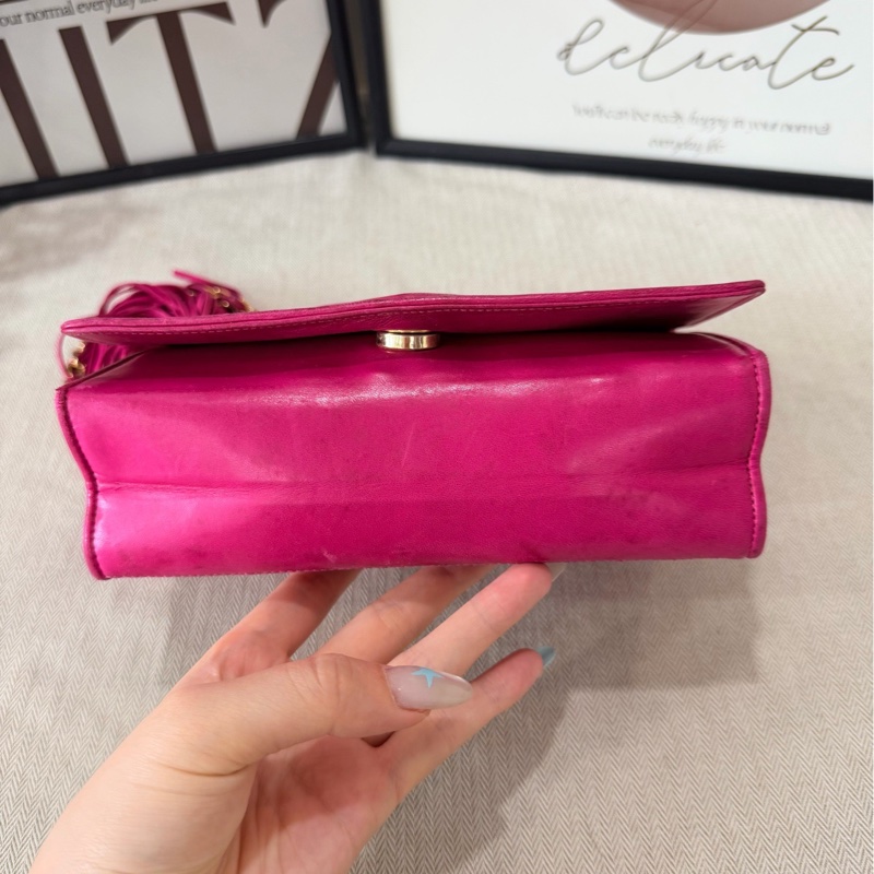 Chanel/香奈兒 中古玫紅色羊皮流蘇菱格紋WOC鏈條包 尺寸20*6*13 95新-6