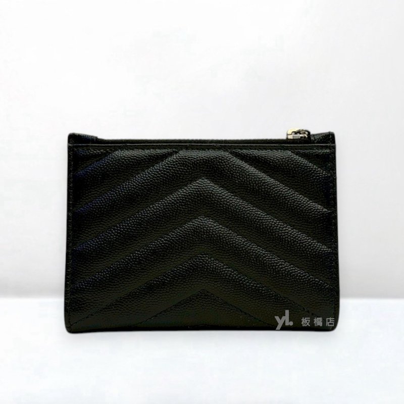 S5512-YSL 黑荔枝皮銀釦對開短夾-1