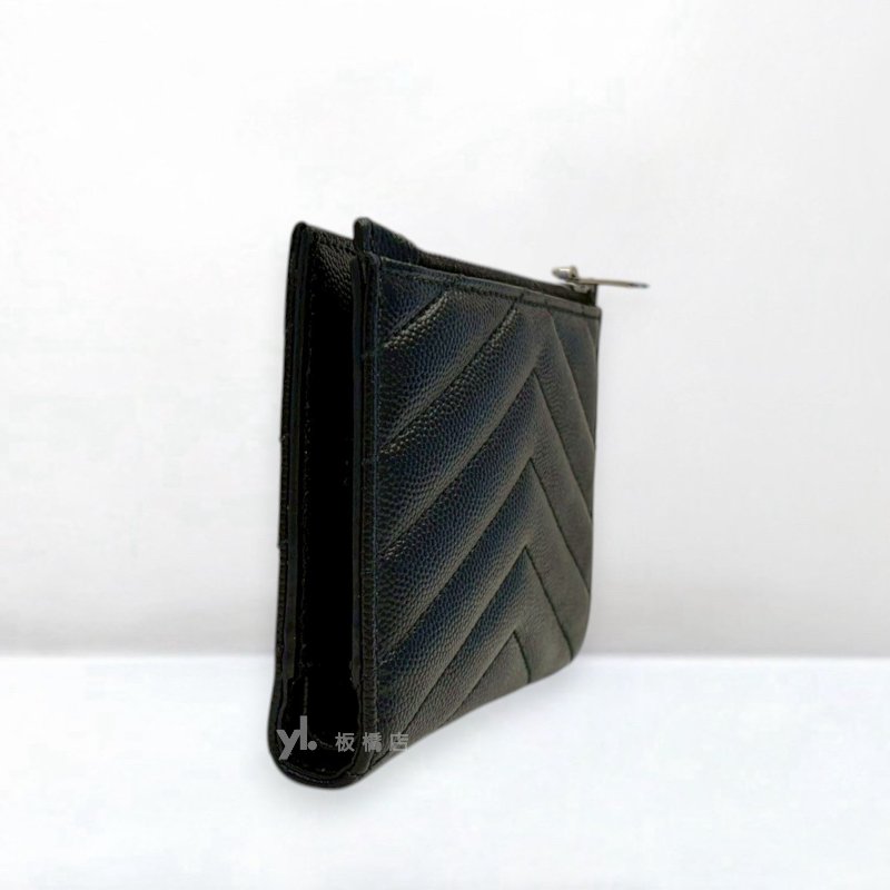 S5512-YSL 黑荔枝皮銀釦對開短夾-3