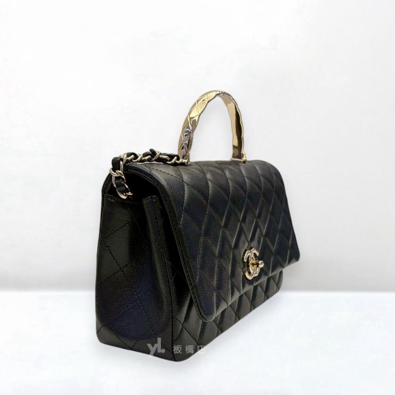 S5521-CHANEL 25SCOCO CRUSH黑荔枝牛皮淡金扣手把款肩背包AS5555-3