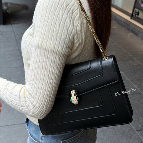 S5522-BVLGARI 黑色Serpenti Forever中型蛇頭肩背包290264