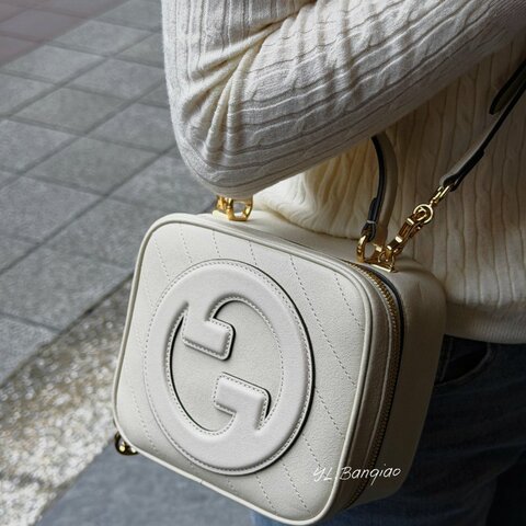 S5526-GUCCI  Blondie Logo白牛皮手提斜背相機包744434