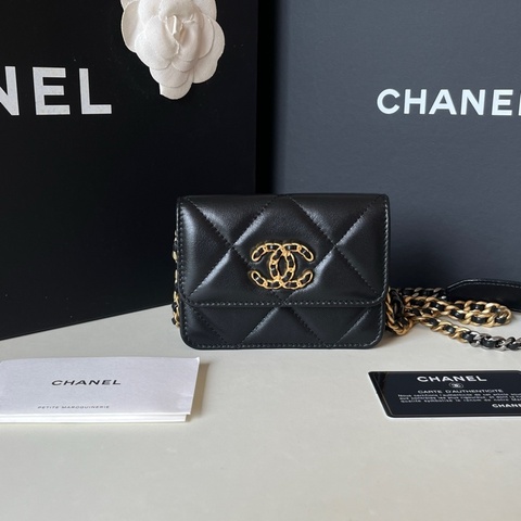 98新 Chanel/香奈兒 22C黑金 19bag mini woc 鏈條包  31開 卡標齊全