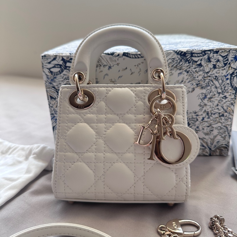 ✨【全新大全套】夢幻白金 Lady Dior mini✨ 收藏級附件齊全可送禮 + 獨家加碼送鏈帶!-0
