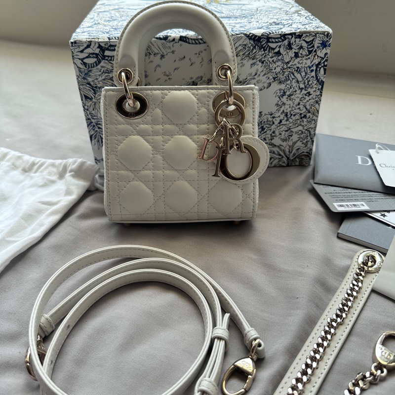 ✨【全新大全套】夢幻白金 Lady Dior mini✨ 收藏級附件齊全可送禮 + 獨家加碼送鏈帶!-1