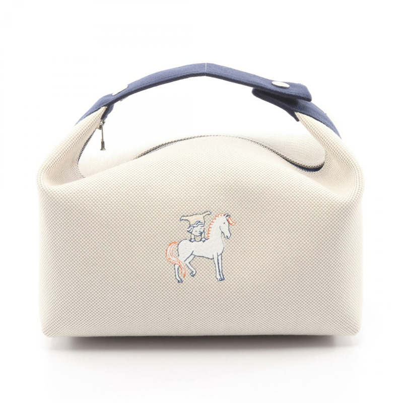 愛馬仕 (HERMES) Bride a Brac GM Cabriolet 手提包,帆布材質,米色/海軍藍,二手女款,帶五金配件-0
