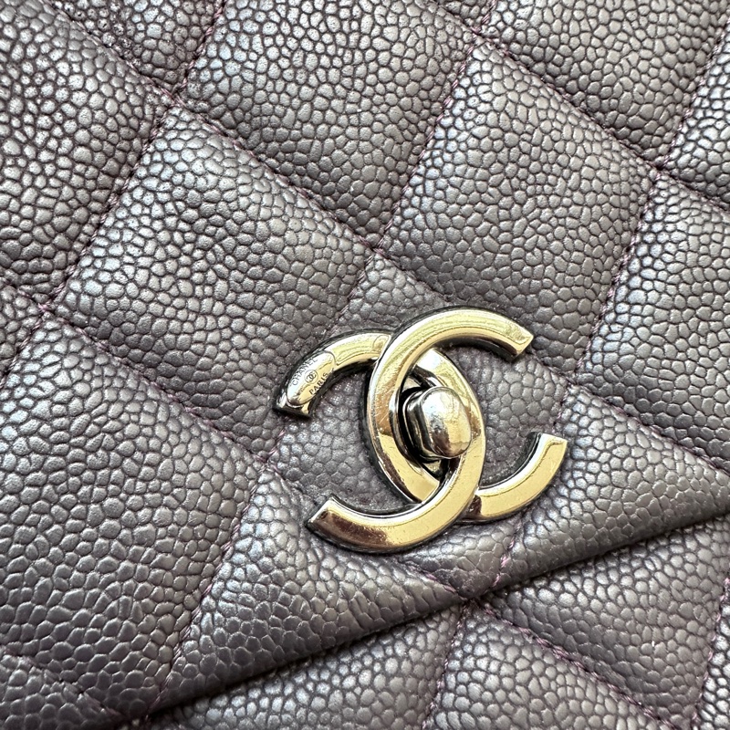 CHANEL CF Lady Pearly 灰紫色磨砂荔枝皮銀扣鏈條包-13