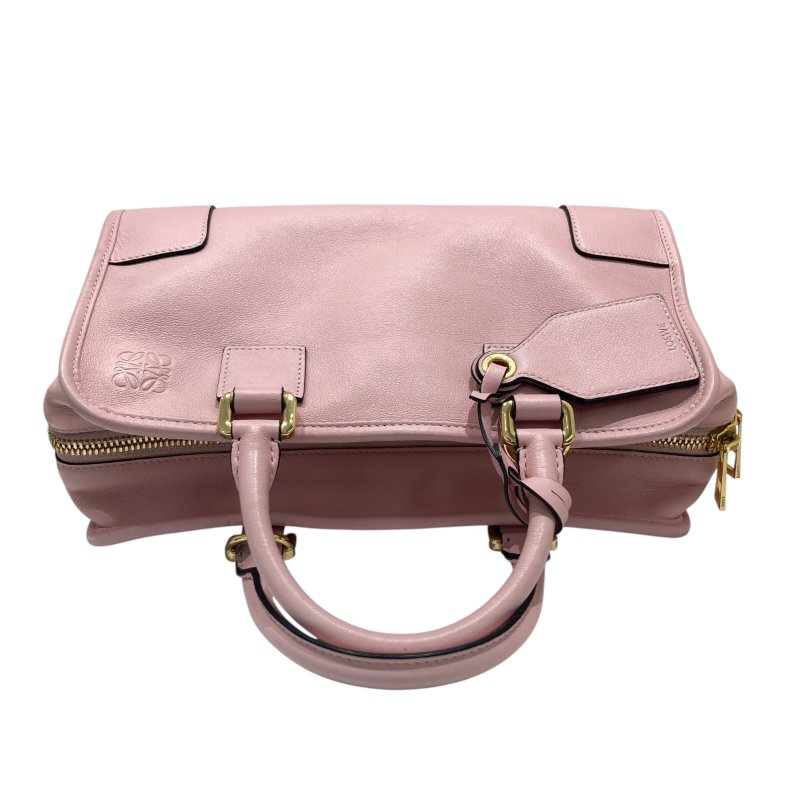 LOEWE 羅威 AMAZONA 28 手提斜背包 牛皮 粉色 金釦-6