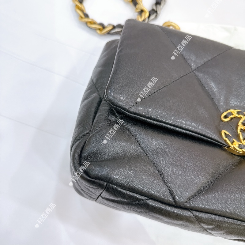 莉亞精品♡ Chanel AS1160 19 黑金小號 手提翻蓋包 二手美包-9