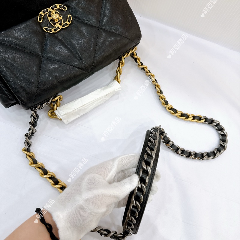 莉亞精品♡ Chanel AS1160 19 黑金小號 手提翻蓋包 二手美包-17
