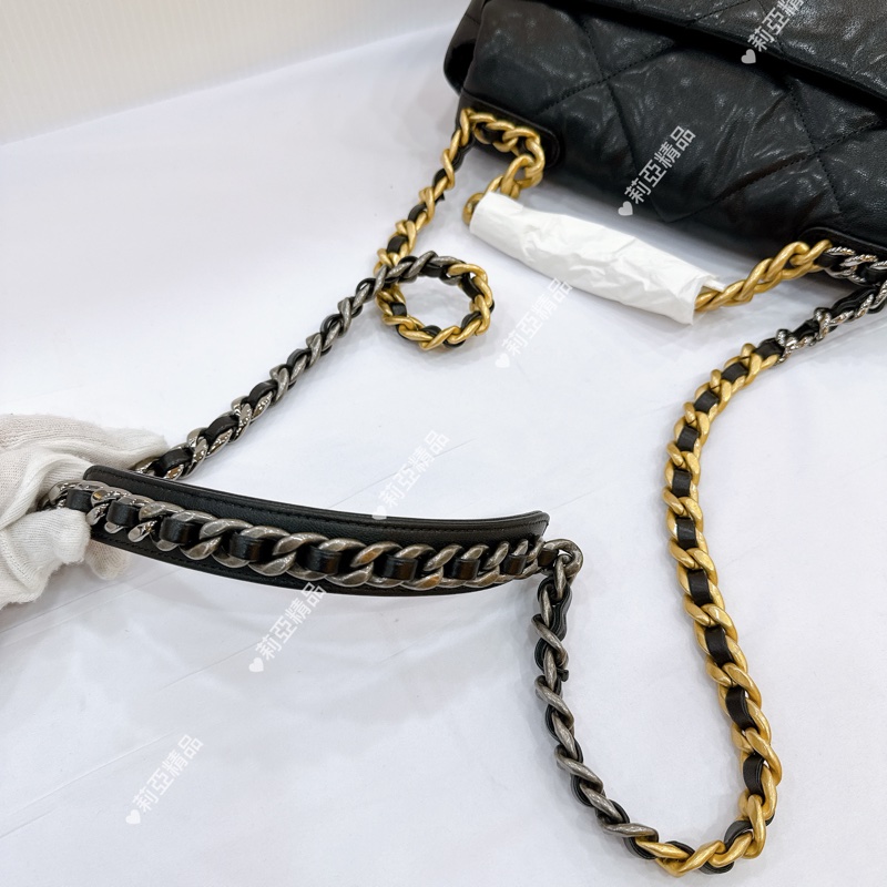 莉亞精品♡ Chanel AS1160 19 黑金小號 手提翻蓋包 二手美包-19