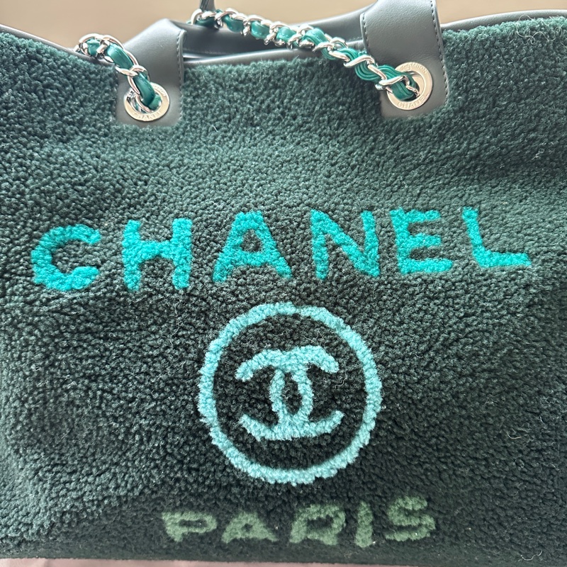 【稀有秀款】Chanel 森林綠羊羔毛 Deauville 沙灘包 26開-2