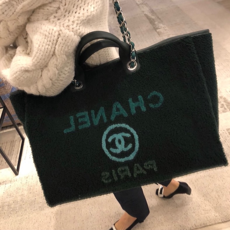 【稀有秀款】Chanel 森林綠羊羔毛 Deauville 沙灘包 26開-15