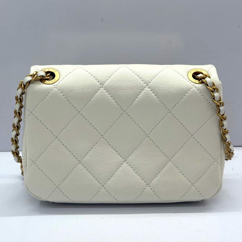 CHANEL 香奈兒 白色菱格紋斜背包 AS4864 RFID-1