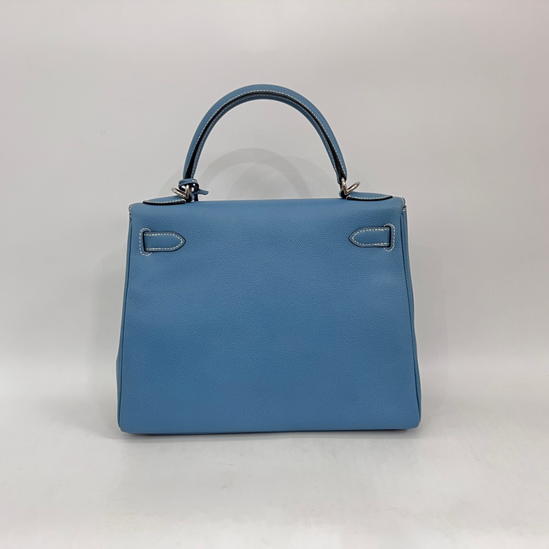 Hermes 75牛仔藍Epsom銀釦Kelly28手提肩背包-1