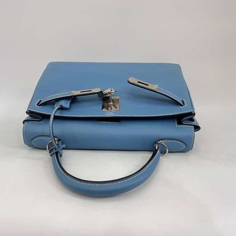 Hermes 75牛仔藍Epsom銀釦Kelly28手提肩背包-4