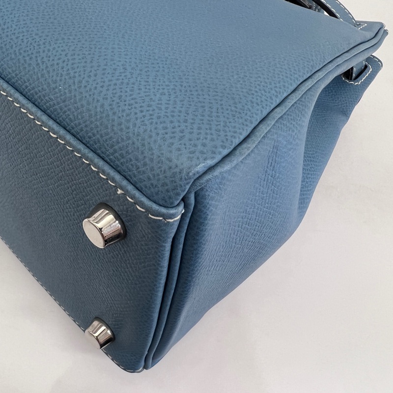 Hermes 75牛仔藍Epsom銀釦Kelly28手提肩背包-7