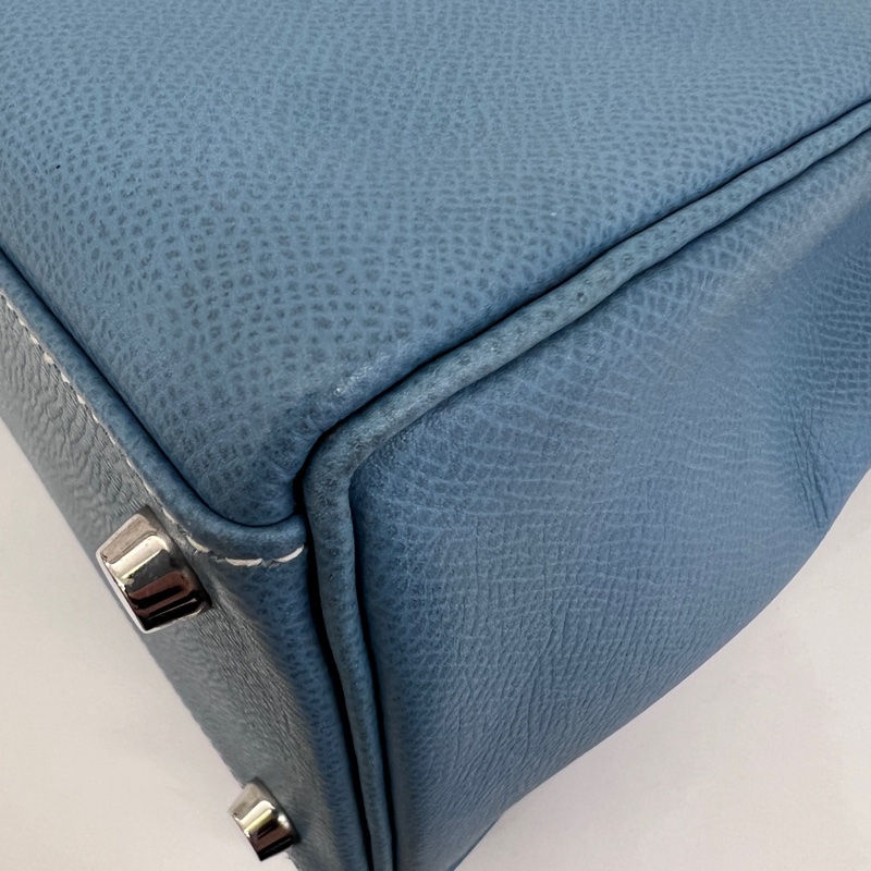 Hermes 75牛仔藍Epsom銀釦Kelly28手提肩背包-9