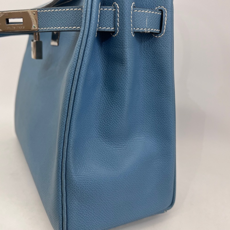 Hermes 75牛仔藍Epsom銀釦Kelly28手提肩背包-10