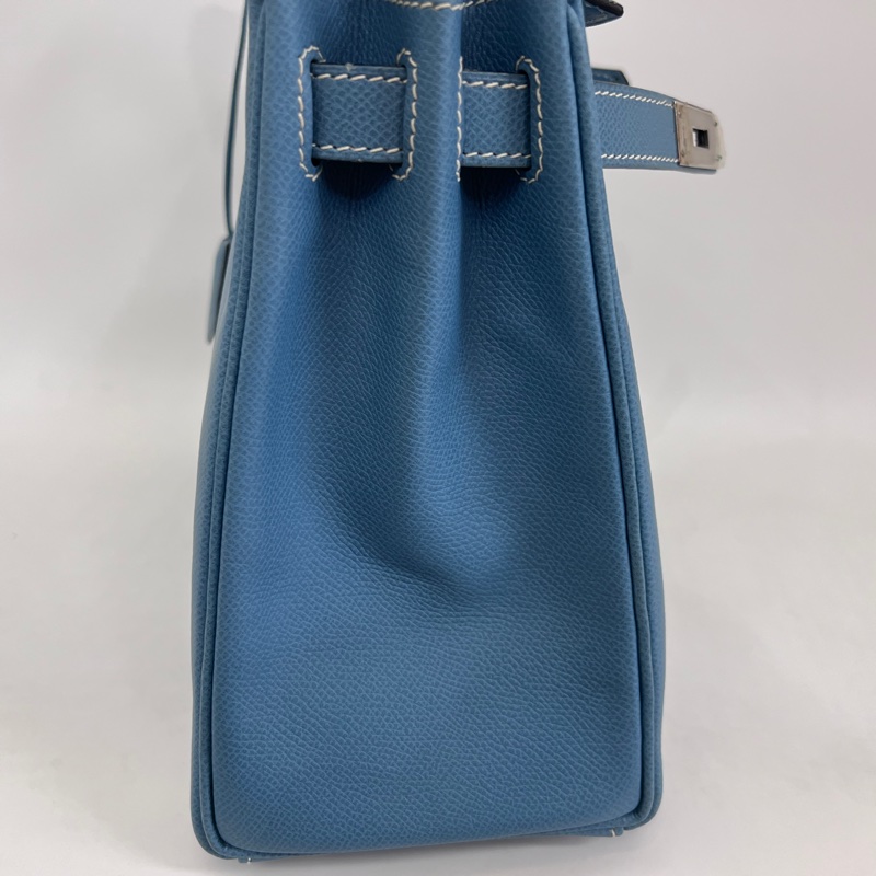 Hermes 75牛仔藍Epsom銀釦Kelly28手提肩背包-11