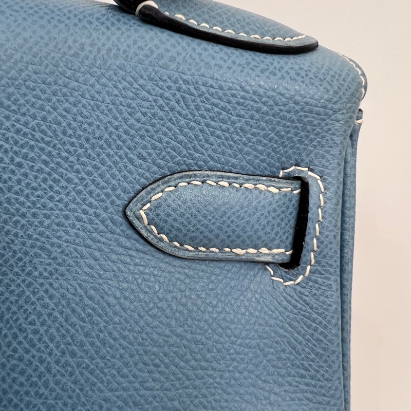 Hermes 75牛仔藍Epsom銀釦Kelly28手提肩背包-12