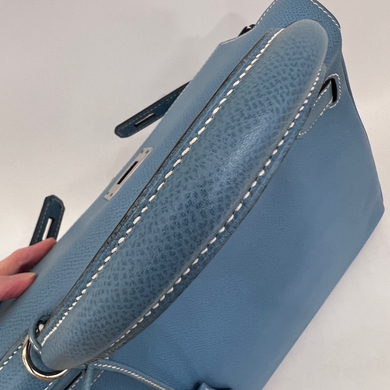 Hermes 75牛仔藍Epsom銀釦Kelly28手提肩背包-16