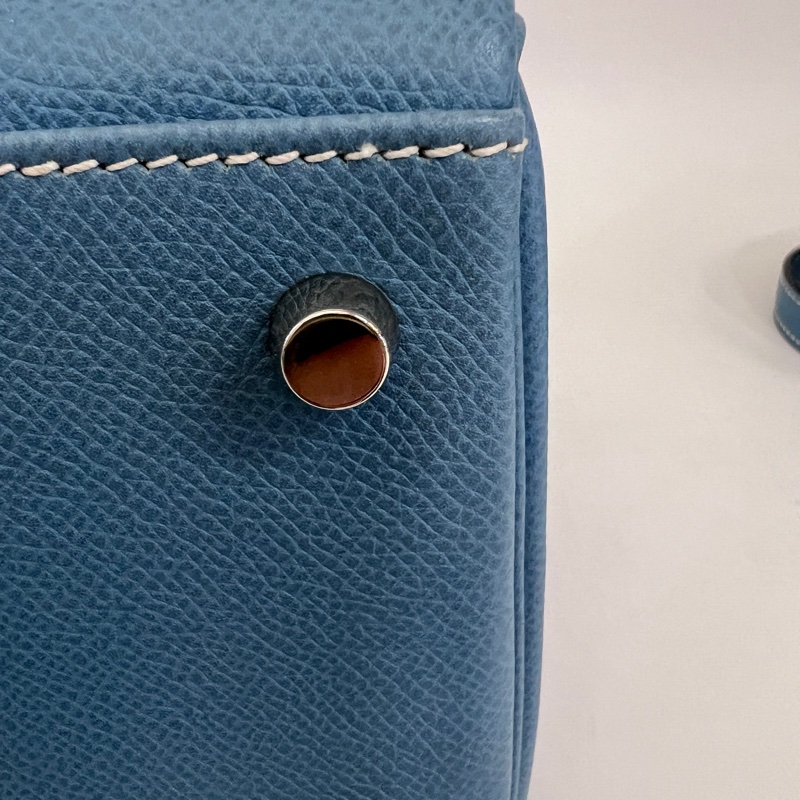 Hermes 75牛仔藍Epsom銀釦Kelly28手提肩背包-19