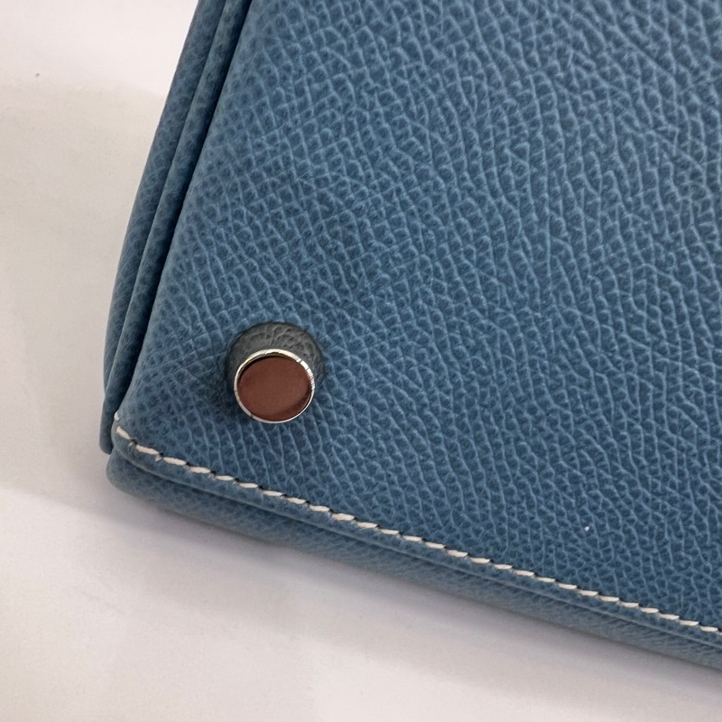 Hermes 75牛仔藍Epsom銀釦Kelly28手提肩背包-20