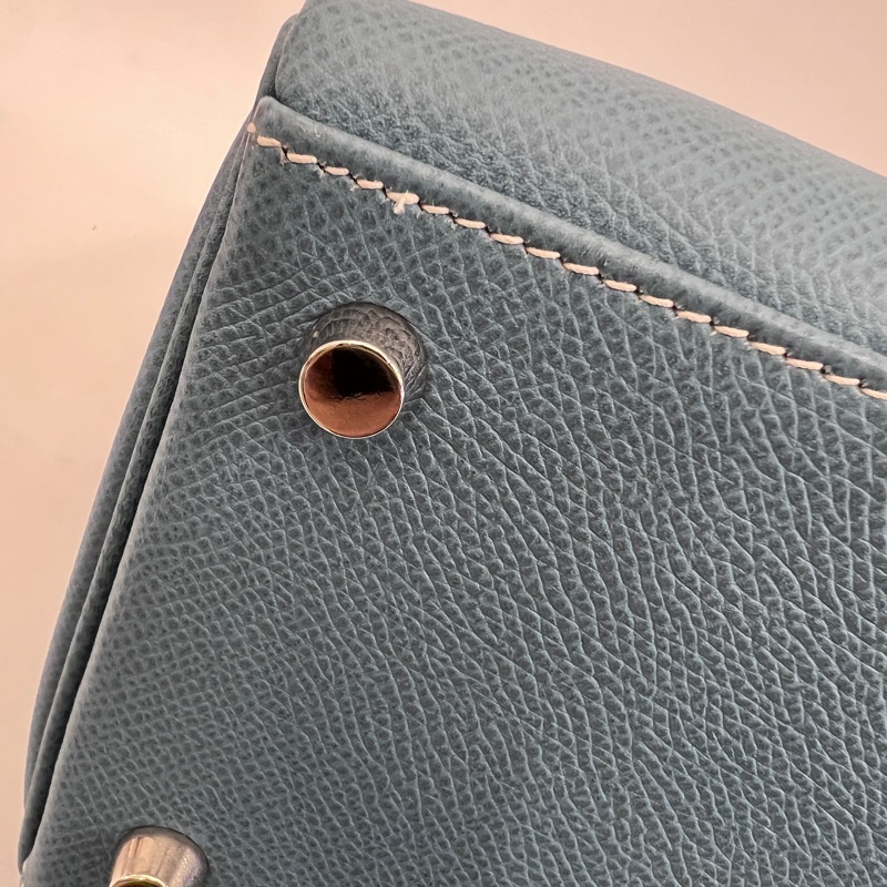 Hermes 75牛仔藍Epsom銀釦Kelly28手提肩背包-21