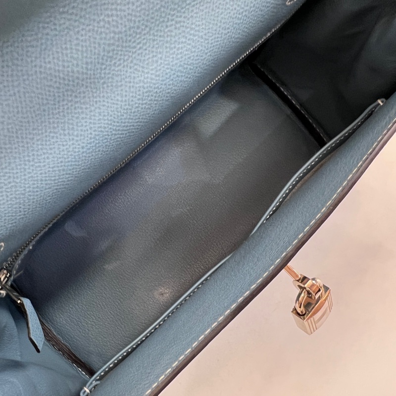 Hermes 75牛仔藍Epsom銀釦Kelly28手提肩背包-23