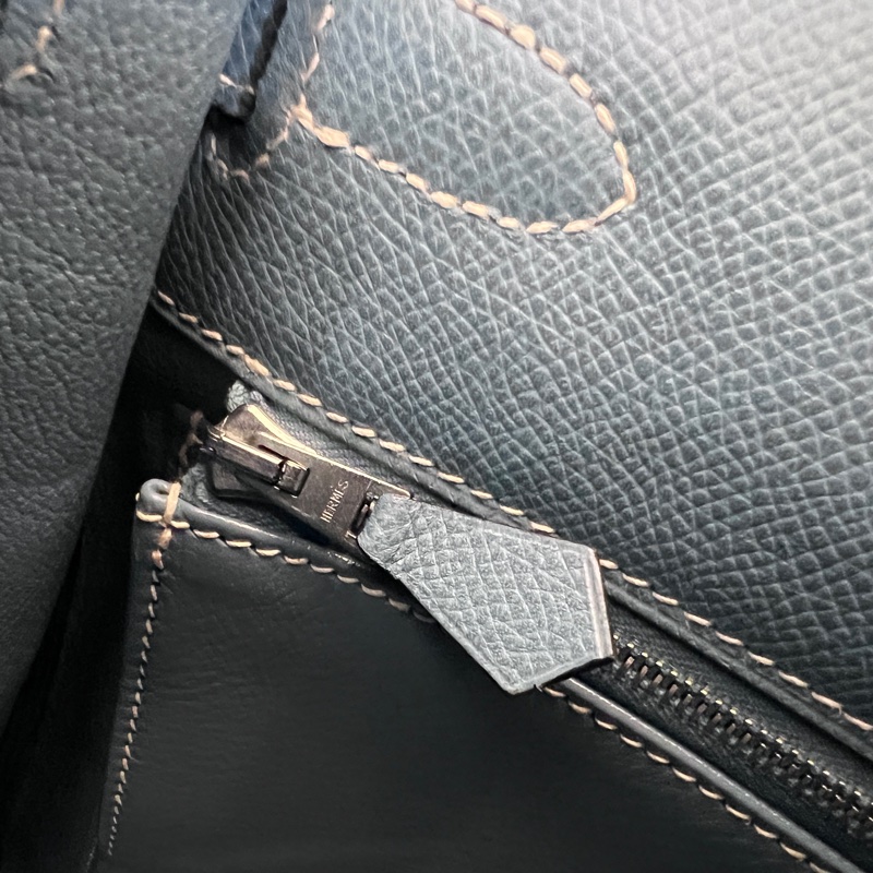 Hermes 75牛仔藍Epsom銀釦Kelly28手提肩背包-24