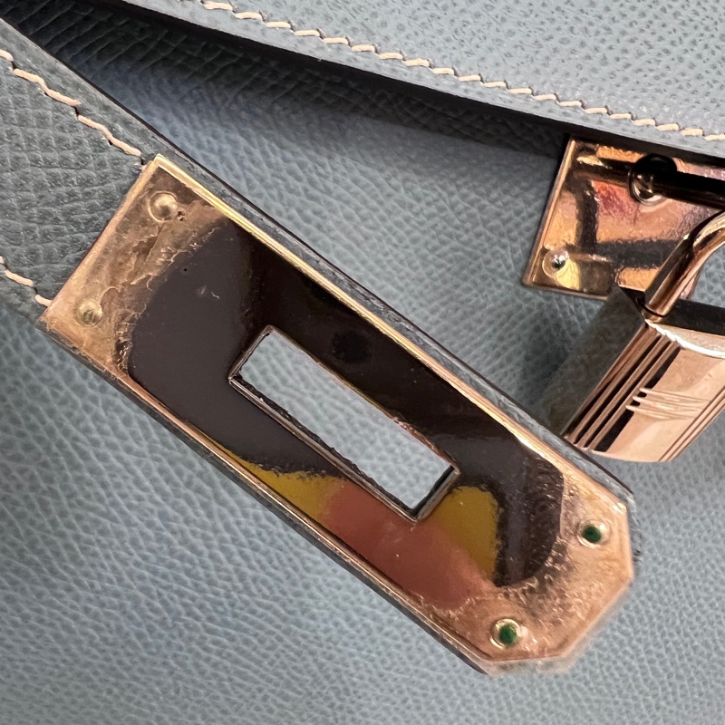 Hermes 75牛仔藍Epsom銀釦Kelly28手提肩背包-26