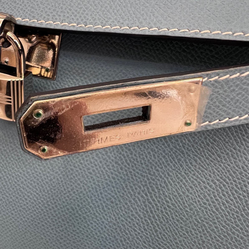 Hermes 75牛仔藍Epsom銀釦Kelly28手提肩背包-28