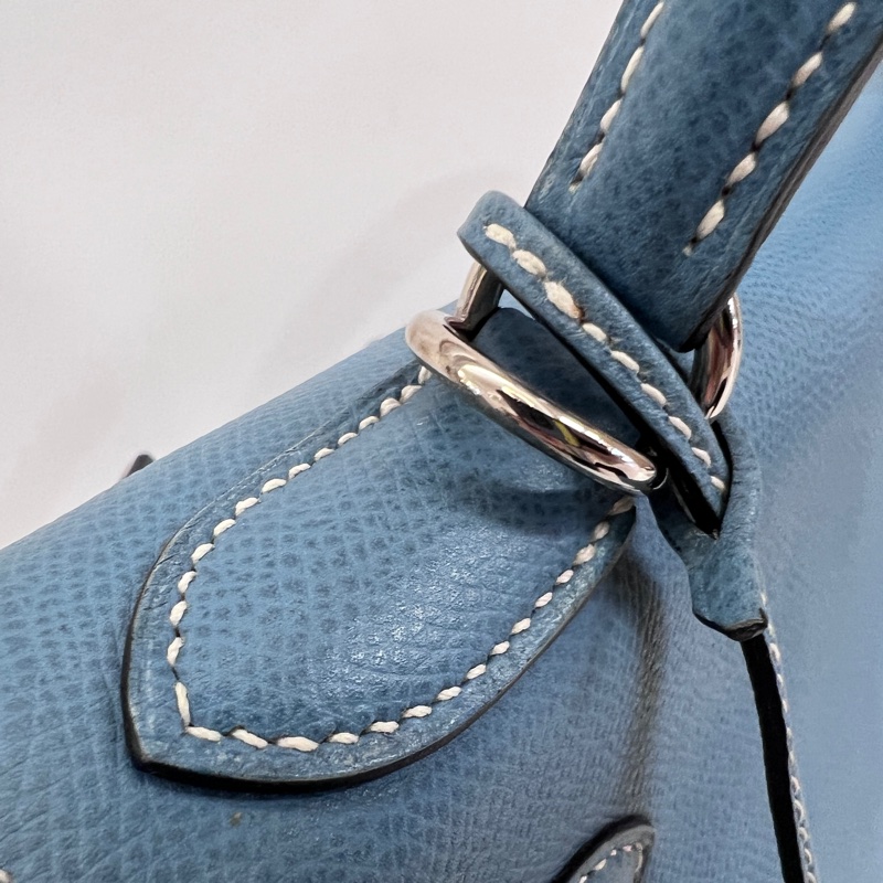 Hermes 75牛仔藍Epsom銀釦Kelly28手提肩背包-32