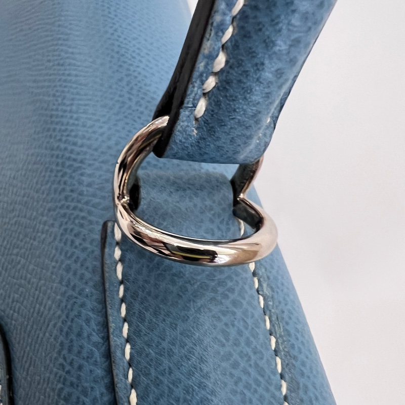 Hermes 75牛仔藍Epsom銀釦Kelly28手提肩背包-33