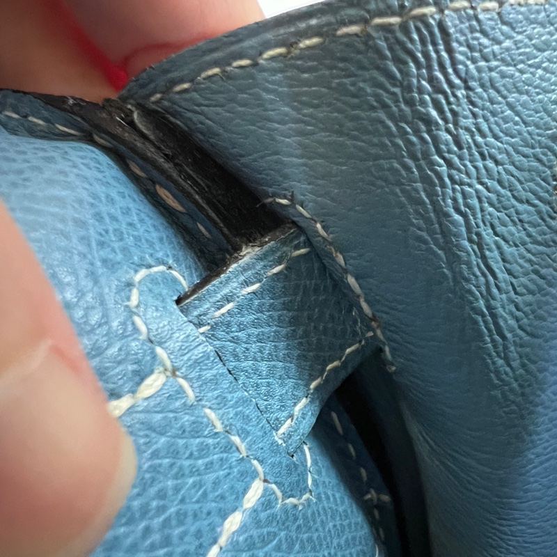 Hermes 75牛仔藍Epsom銀釦Kelly28手提肩背包-38