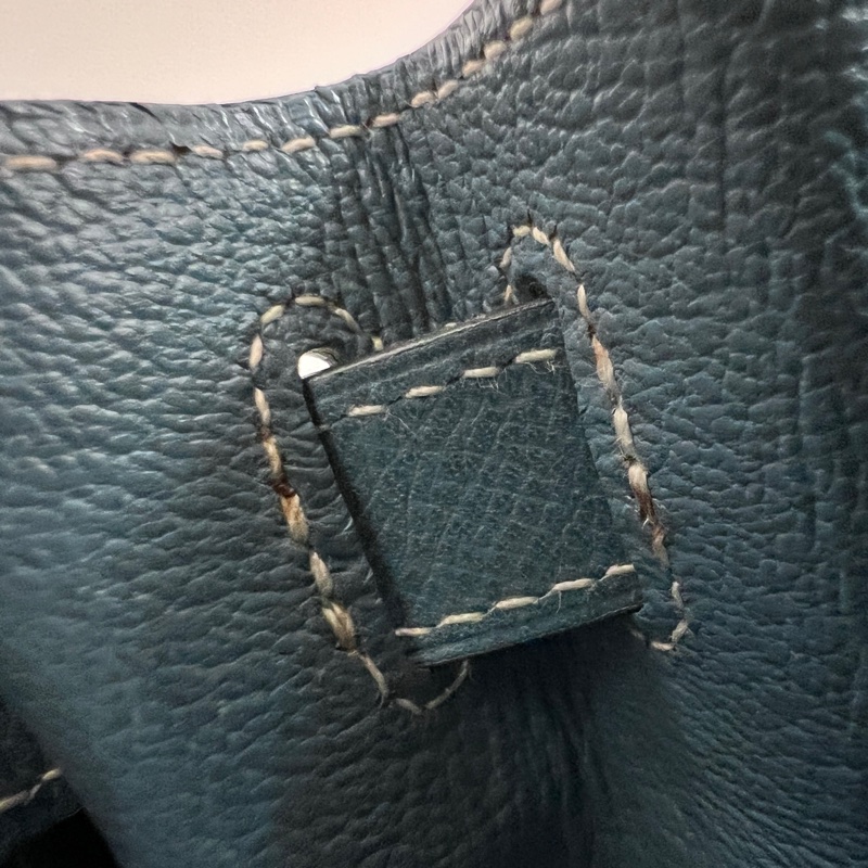 Hermes 75牛仔藍Epsom銀釦Kelly28手提肩背包-39