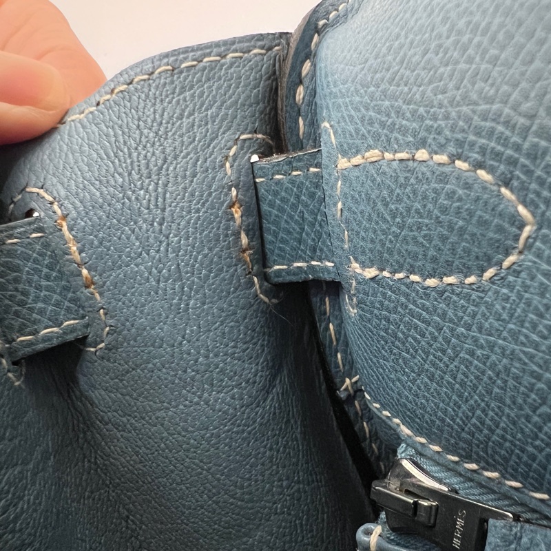 Hermes 75牛仔藍Epsom銀釦Kelly28手提肩背包-40