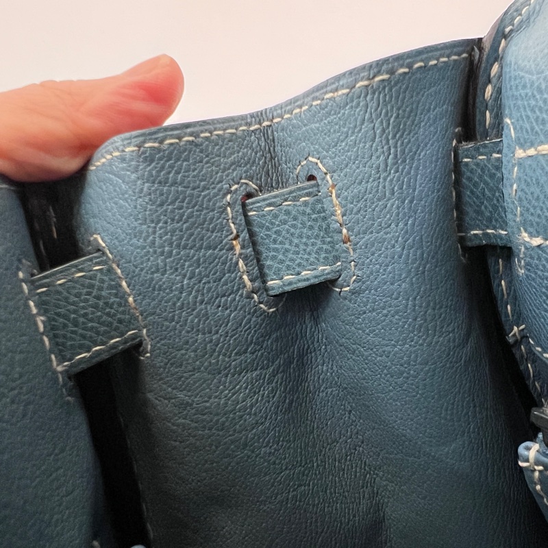 Hermes 75牛仔藍Epsom銀釦Kelly28手提肩背包-41