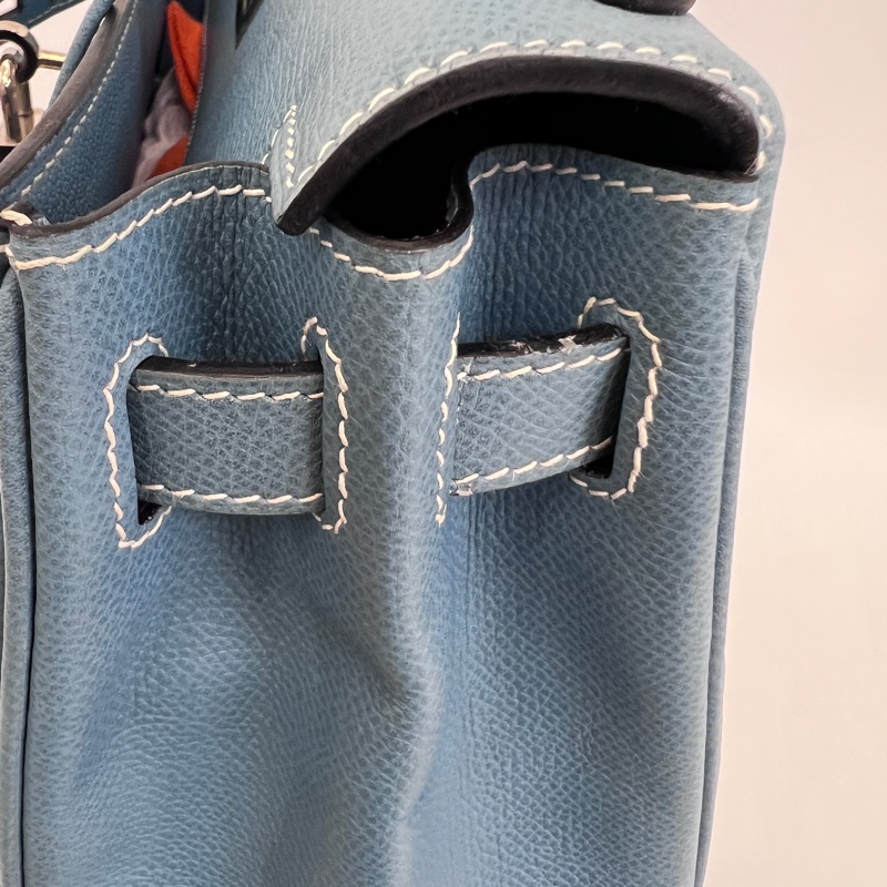 Hermes 75牛仔藍Epsom銀釦Kelly28手提肩背包-43