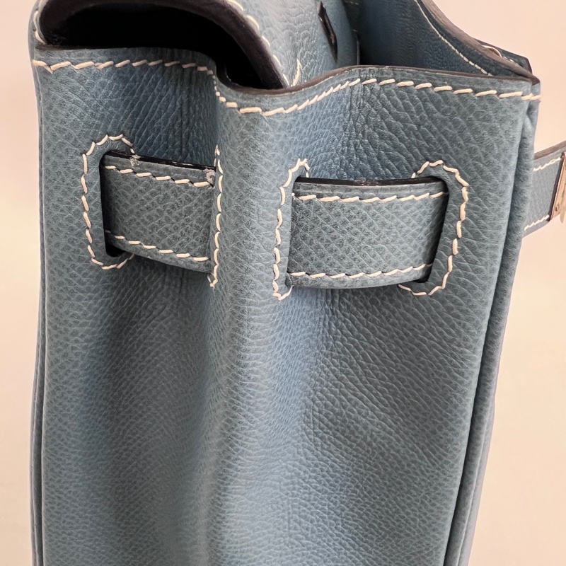 Hermes 75牛仔藍Epsom銀釦Kelly28手提肩背包-44