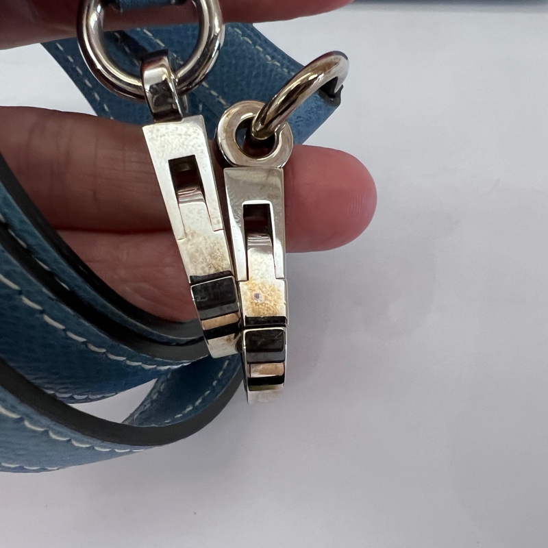 Hermes 75牛仔藍Epsom銀釦Kelly28手提肩背包-45