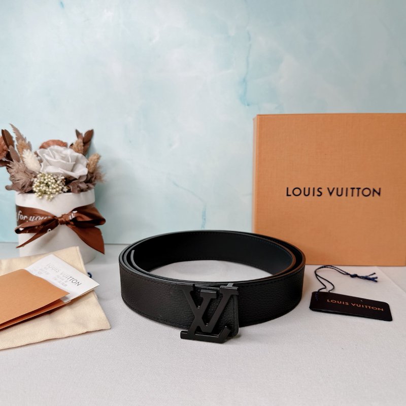 LV Aerogram黑色皮革皮帶-0