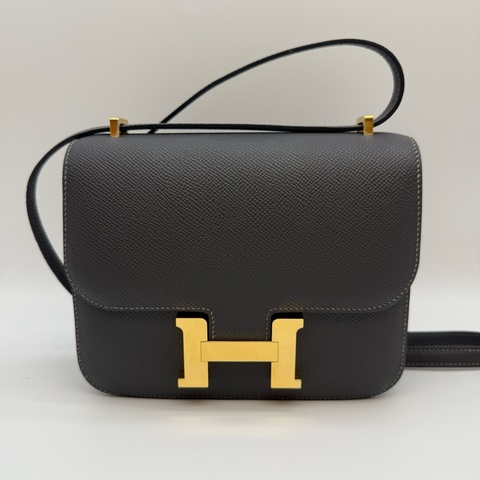99新🆕HERMES愛馬仕Constance19康康石板灰金扣E皮單肩斜挎包B刻✅正品
