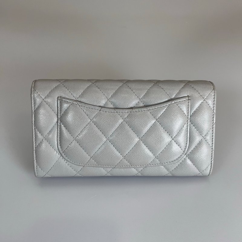 CHANEL CF掀蓋長夾 荔枝灰 AP0241/31開-1
