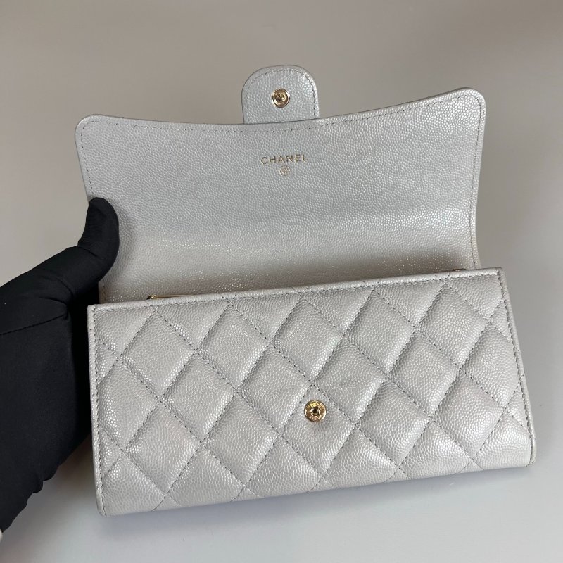 CHANEL CF掀蓋長夾 荔枝灰 AP0241/31開-4